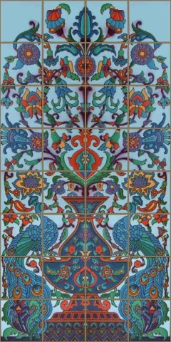 Peacock panel inspired by an historic design from Malibu Pottery (c.1926-1932)