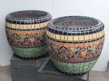 Gold Trumpet Flower Mosaic Planters
