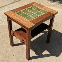 Rusty Green Field tiles set into Quarter Sawn Oak Table