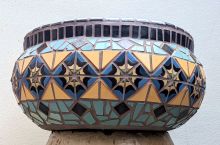 Blue Boxwood Mosaic Planter