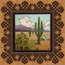 Desert Mural with Spanish Breeze border 27x27"
