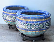 Blue Pool Border Mosaic Planters
