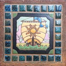 Ship with Mosaic Squares and Iron Frame Plaque