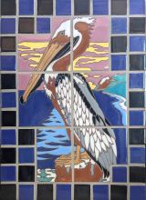 Crazy Catalina Pelican with Blue Checks Plaque