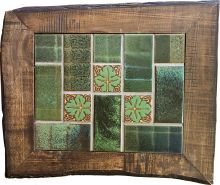 Tessares Dark Green and Leaves with Live Edge Wood Plaque