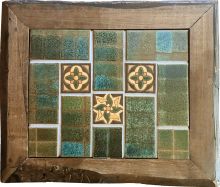Tessares Dark Turquoise and Daisy with Live Edge Wood Plaque