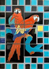 Crazy Mini Double Red Parrots with Checks Plaque