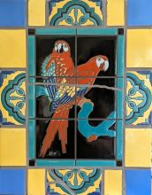 RTK Studios Double Red Parrots with Original Catalina Island Tiles Plaque