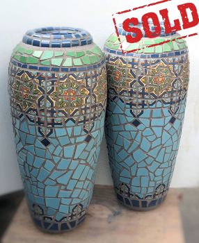 Blue Azulejo Mosaic Urns