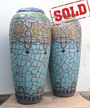 Blue Azulejo Mosaic Urns