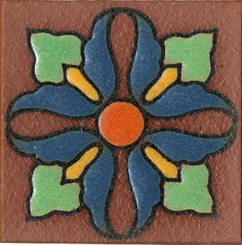 3.6x3.6” Lily Dot deco satin-TerraCotta Blue