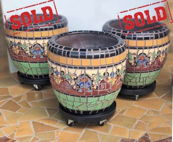 Cream Trumpet Flower Mosaic Planters