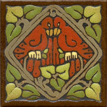 6x6" Love Birds Diamond deco satin-Red tile