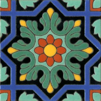 Spanish historic medieval hand glazed cuerda seca decorative tile pattern: Azule