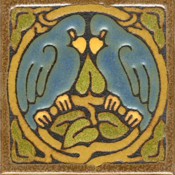 6x6" Love Birds Round deco satin-Blue tile