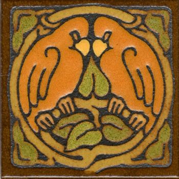 6x6" Love Birds Round deco satin-Gold tile