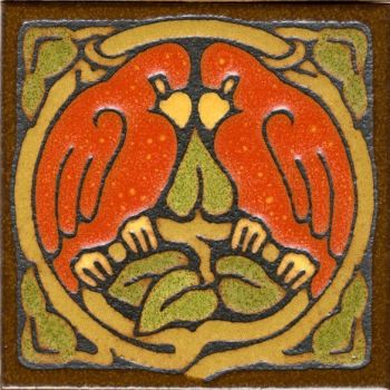6x6" Love Birds Round deco satin-Red tile