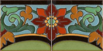 Victory Flower deco satin-Green (2 Tile Repeat) 6x12” tile pattern