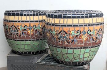 Gold Trumpet Flower Mosaic Planters
