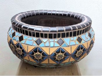 Blue Boxwood Mosaic Planter