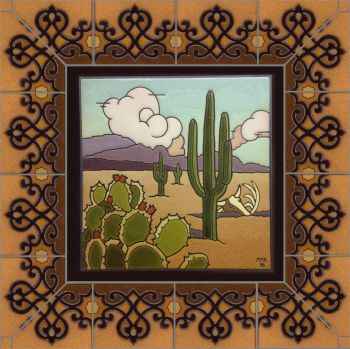 Desert Mural with Spanish Breeze border 27x27"