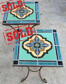 Teal Demi Loggia Square Table Pair