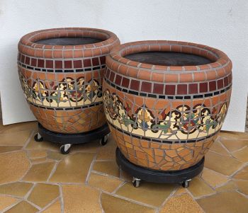 TerraCotta Trumpet Flower Mosaic Planters