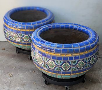 Blue Pool Border Mosaic Planters