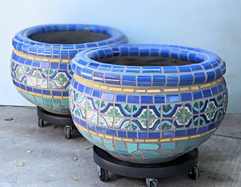 Blue Pool Border Mosaic Planters