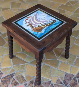 Viking Table with vintage wooden base