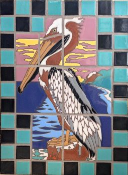 Crazy Catalina Pelican with Green Checks Plaque