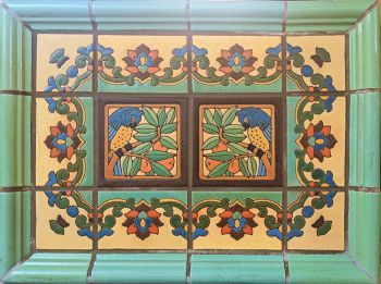Sunny Parrots Blue Panel and Green Ogee border